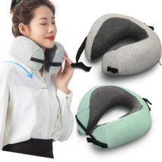 목베개 메모리폼 목쿠션 여행 비행기 기내용 휴대용, 민트