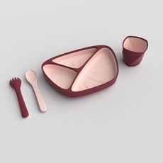 雙色矽膠吸盤輔食套組, 磚紅 單餐盤, 1個