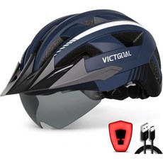 빅토골 자전거 헬멧 USB 충전 후면등 분리형 자석 고글 탈착식 선바이저 산악 및 도로용 남녀 성인용, Navy Blue, XL: 59-63 cm, Navy Blue, 네이비 블루