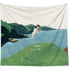 패브릭포스터 천포스터 커버 인테리어 창문 벽데코 숲, 100x75cm 딥그린 다이빙 소녀