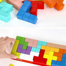CO 원목 테트리스 퍼즐 12pcs 10단계 난이도 칠교놀이 우드블럭 두뇌발달 어린이집 선물 두뇌발달 색채 감각발달 관찰력 키우기 집중력 향상 놀이 학습 완구, 원목퍼즐, 1세트, 1인용