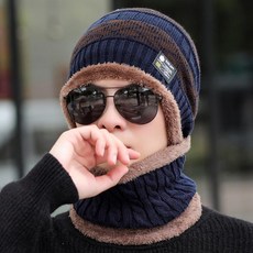니트 방한모자 남녀공용 모자 보온 머플러 일체형 꽈배기, 1개, 37009-다크네이비