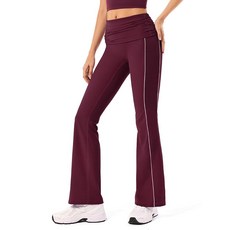 INNO MINT 여성용 폴드 오버 팬츠 플레어 운동 레깅스 앞면 솔기 없는 사이드 스트라이프 요가 팬츠 애슬레저 웨어용 레드014 M 168712