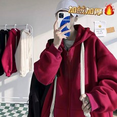 美式復古寬鬆連帽外套男款，加絨加厚保暖設計