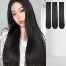 미제르바 생머리 붙임머리 3피스 똑딱이 헤어피스 가발, 1세트, 내추럴 블랙, 50cm