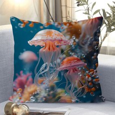 다용도 안락한 소파쿠션 양면 소파 쿠션 솜 포함 세탁가능 고탄력 선물용 안락쿠션 사무실 편의용 안락쿠션 트렌디한 스타일, 해파리-8, 40 x 40CM (솜포함 양면쿠션)