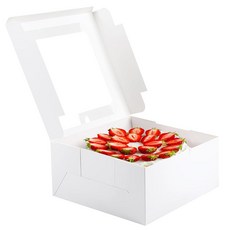 윙키오 4팩 케이크 박스 12인치 일회용 화이트 베이 창문이 용기 홀더 있는 캐리어 운반, 10 10 5