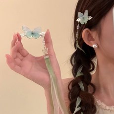 新款蝴蝶流蘇珍珠髮夾女新娘婚紗頭飾仙美水晶髮飾寫真拍照配飾