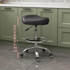 바퀴 높은 의자 회전 등받이 스툴 체어 캐셔 높이조절, 저소음 블랙 등받이 없음+발받침 50-70cm