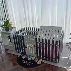 강아지 반려견 가림막 대형견 플라스틱 펜스 펫룸 견사, 1개, 그레이+화이트 도어+화이트 반 상단
