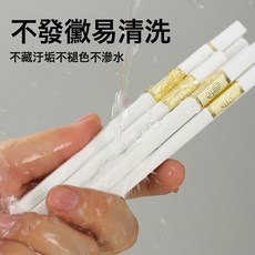 DFMEI 高檔合金筷子家用防滑防黴耐高溫白色公筷酒店商用餐廳飯店, 1個, 如圖, 袋裝-白色金福24cm【10雙】鋁頭-不掉色不發黑