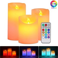 인테리어캔들 LED 깜빡이는 불꽃 촛대 배터리 작동 촛불 분위기 램프 축제 파티용 리모컨 포함 3 개, 웜 화이트+1SET3PCS