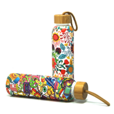 創意花紋手提玻璃杯 戶外便攜玻璃水瓶, 600mL