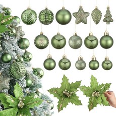 다크 그린 크리스마스 볼 장식품 세트 글리터 벽걸이 전구 장식 인공 꽃 포함 트리 새해 휴일 파티 장식 295292, 다크 그린 크리스마스 볼 장식품 세트, 글리터 벽걸이