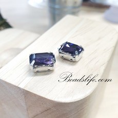8-10mm 직사각 캡보석 30개 백금도금, 1봉, 아메지스트