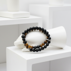 블랙 템페스트 - 블랙 마노 & 호안석 듀얼 브레이슬릿