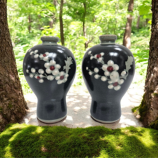 고급선물 2개1세트 한국 수제 국산 청화 홍매화 도자기화병 한국전통공예 도자기오브제, 청화홍매화