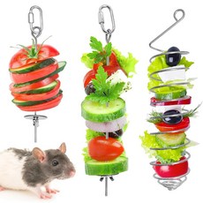 Apatal 쥐 농축 장난감 3개 스테인리스 스틸 먹이 찾기 장난감 걸이식 슬로우 피더 쥐 과일 채소 꼬치 음식 홀더 케이지 액세서리 설치류 햄스터 게르, Apatal 쥐 농축 장난감 3개, 스테인리스 스틸 먹