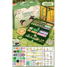 古風手鍊串珠 手工DIY手鏈 女孩玩具 生日禮物首飾盒, 翡翠29色1450珠(豪華配件+禮袋, 1個