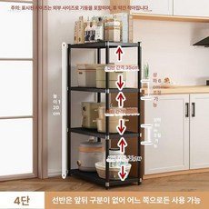 수납 팬트리 시스템행거 무타공 설치 모듈 베란다 조립식, 1단, 블랙 카본 스틸 4단 120cm [연결 기둥]