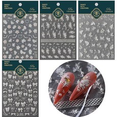 Aisetmoon 네일 스티커 네일 스티커 투명감 4매 세트 DIY 3D 입체 자접착 네일 스티커를 붙인다 네일 아트 화이트 레이스 플라워 젤네일 네일용 스티커 오래 지속되고 무