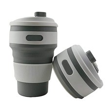 Fullgaden 실리콘 접이식 여행용 컵 뚜껑이 있는 휴대용 음료 머그잔 물 커피 코카콜라 및 간식 하이킹 캠핑 피크닉 그레이 355ml(12온스), 회색