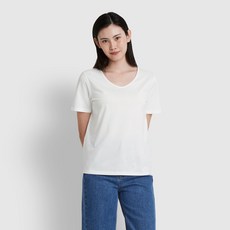 JAJU 여 실켓 U넥 반팔 티셔츠 WHITE/ BLACK 793880