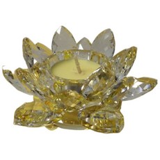 9K水晶玻璃蓮花燭台酥油燈擺件(黃色) - 熱銷款居家裝飾，增添溫馨氣氛, 黃色