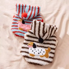 寵物連帽衣服 秋冬狗狗衣服 貓咪衣服 幼犬衣服 卡通條紋臘腸犬 可牽引兩腳絨衣 小型犬衣服, 洛米棕【臘腸狗】,尺寸僅供參考以背長爲準, 1個