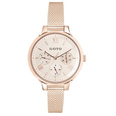 GOTO 三眼系列禮盒組 IP玫x金 多功能腕錶, 1個, 正常–錶帶手圍：>15cm