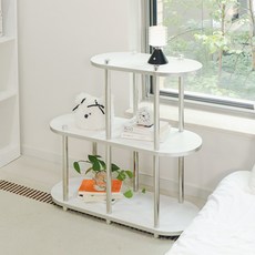 상도가구 어반크롬 양면 선반 800 스텝 장식장 진열장, 화이트+월넛