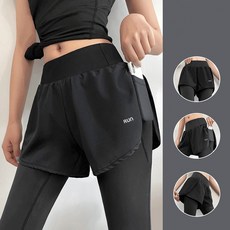 假兩件運動褲女高腰彈力緊身跑步速乾運動褲秋季瑜伽褲