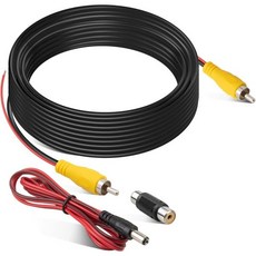 20피트 RCA 비디오 연장 케이블 트리거 와이어 포함 차량 후진 후방 카메라 및 애프터마켓 라디오 모니터 헤드 유닛 스테레오 연결용 암수 커플러 어댑터 직류 전원 AV 코드