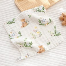 六層紗布口水巾方巾小方巾：柔軟吸水、多用途寶寶手帕、兒童洗臉巾、幼兒園必備, 1個, 53-夢遊仙境【30*30】