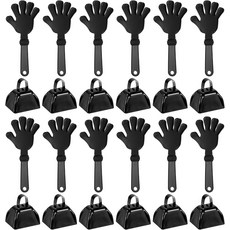 축구 경기를 위한 파티킬 12Pcs 카우벨 스포츠 이벤트를 3인치 졸업식 응원을 응원 클래퍼가 장착된 메탈 블랙, Black