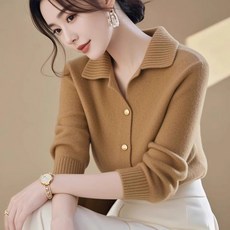 Cwadun 여성용 라펠 니트 가디건 긴팔 스웨터 재킷 짧은 상의