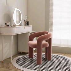 화장대 의자 양털 북실 메이크업 체어 베이지 벨벳 스툴, 비정형 벤치 더스티로즈핑크