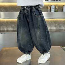 [꼬띠몰] 아동 벌룬 데님 조거 팬츠 와이드핏 밴딩 청바지