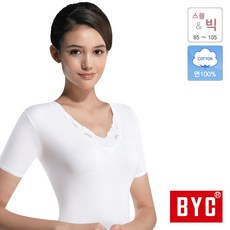 BYC 순면 여성 V넥 레이스 반팔 런닝 BYT5819