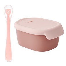 퍼기 동물 이유식 스푼 + 이중밀폐 이유식 보관용기, 드라이로즈, 곰핑크