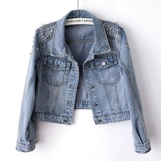 여성 봄가을 숏 데님 자켓 스터드 장식 캐주얼 아우터 데일리 패션 청자켓