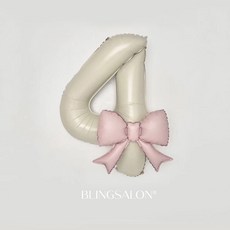 블링살롱 핑크 베이지 대형 숫자풍선 40인치 리본 데코 생일파티 돌잔치 포토존 파티 풍선, 숫자 4