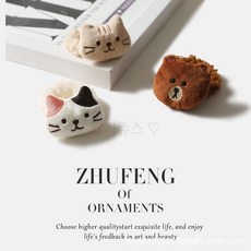 귀여운 고양이 곰 캐릭터 헤어끈 봉제 인형 스크런치 포니테일 머리끈 헤어악세사리