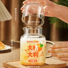 玻璃杯大容量帶蓋杯子家用喝水杯女新款2025耐熱帶把刻度男泡茶杯, 1個, 800ml【大桔大利】+光面蓋