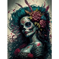 자들의 설탕 해골 컬러 로즈 플로럴 불꽃 초상화 페인팅 거실 집 꾸미기용, B. 30x40cm Full Square