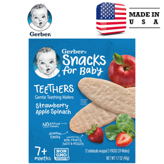 Gerber Teethers 부드러운 치아 발육 웨이퍼 7개월 이상 딸기 사과 시금치 12팩 각 웨이퍼 2개