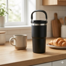 스텐 보온 보냉 휴대용 빨대텀블러, 1개, 600ml, 블랙