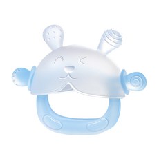 雪倫小舖 寶寶矽膠牙膠 安撫咬咬固齒器 防吃手設計(長牙期適用 嬰幼兒咬咬玩具), 全抓款-天空藍, 1個, F