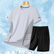 男女夏季冰丝运动套装 速干健身跑步短袖短裤两件套