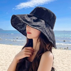 봄 여름 달콤한 진주 레이스 꽃 UV 자외선 차단 모자 여자 차양 어부 모자 여자, E-337 블랙 펄 벙거지 모자, 평균